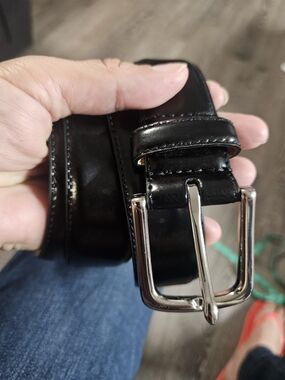 Cole Haan Black Leather Men’s Belt with Silver Buckle Size 34